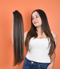 Back Weft Dark Brown with Caramel Highlights 200gms