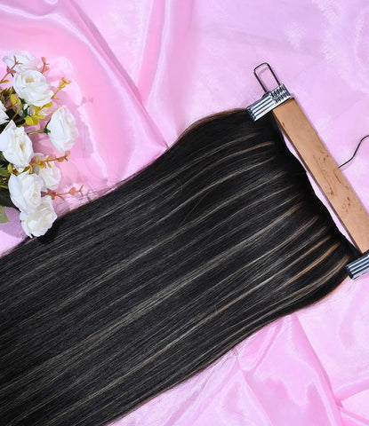 Back Weft Natural Black with Ash Blonde Extensions 200gms