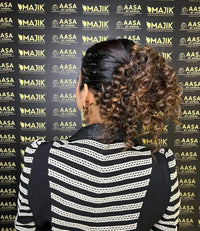 Dark Brown Curly Scrunchie with Caramel Highlights