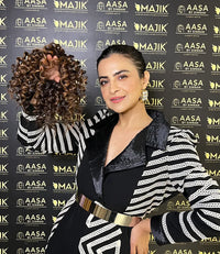 Dark Brown Curly Scrunchie with Caramel Highlights