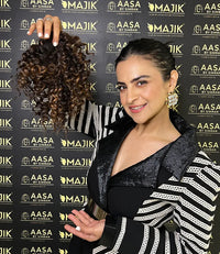 Dark Brown Curly Scrunchie with Caramel Highlights