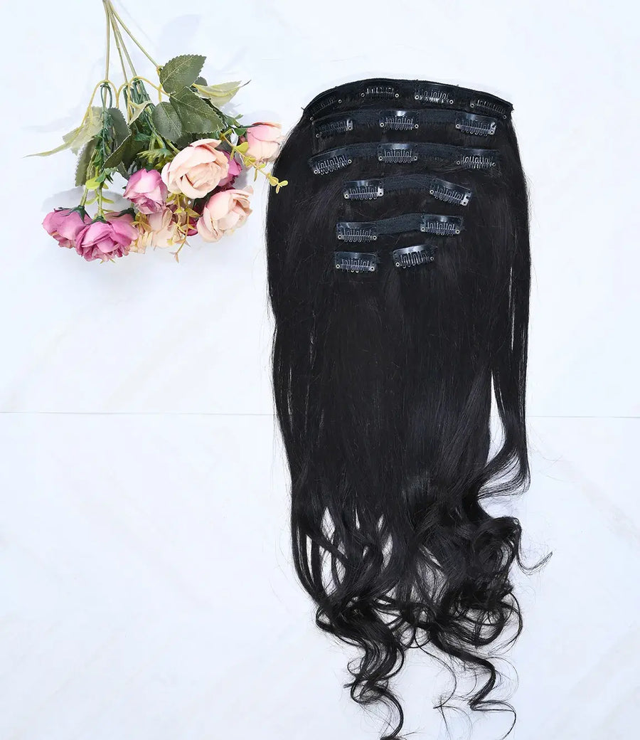 Set of 7 Hair Extensions - Balck - 100gms